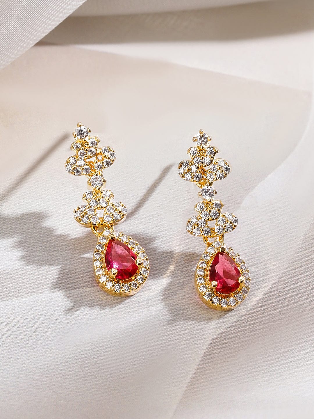 American Diamond Zircon Red Teardrop Necklace Set