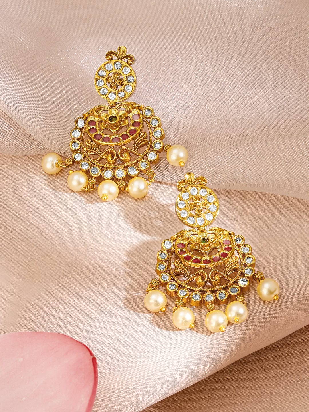 American Diamond Zirconia Pearl Drop Gold Necklace Set