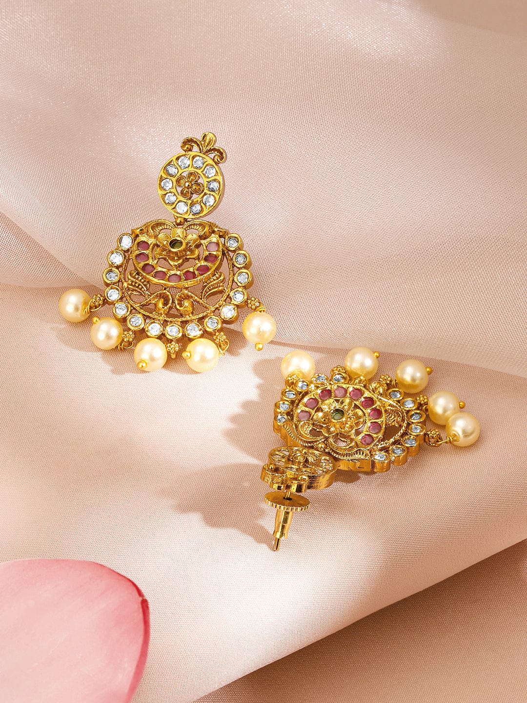 American Diamond Zirconia Pearl Drop Gold Necklace Set