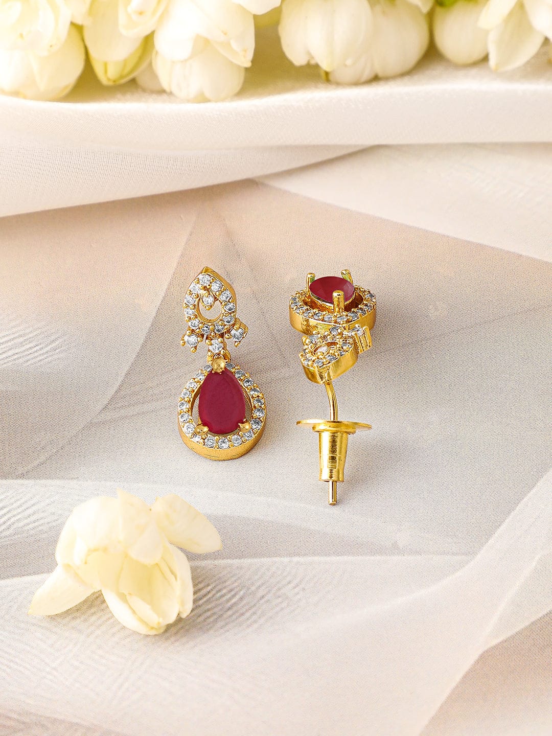 Ruby Accented American Diamond Zirconia Necklace Set