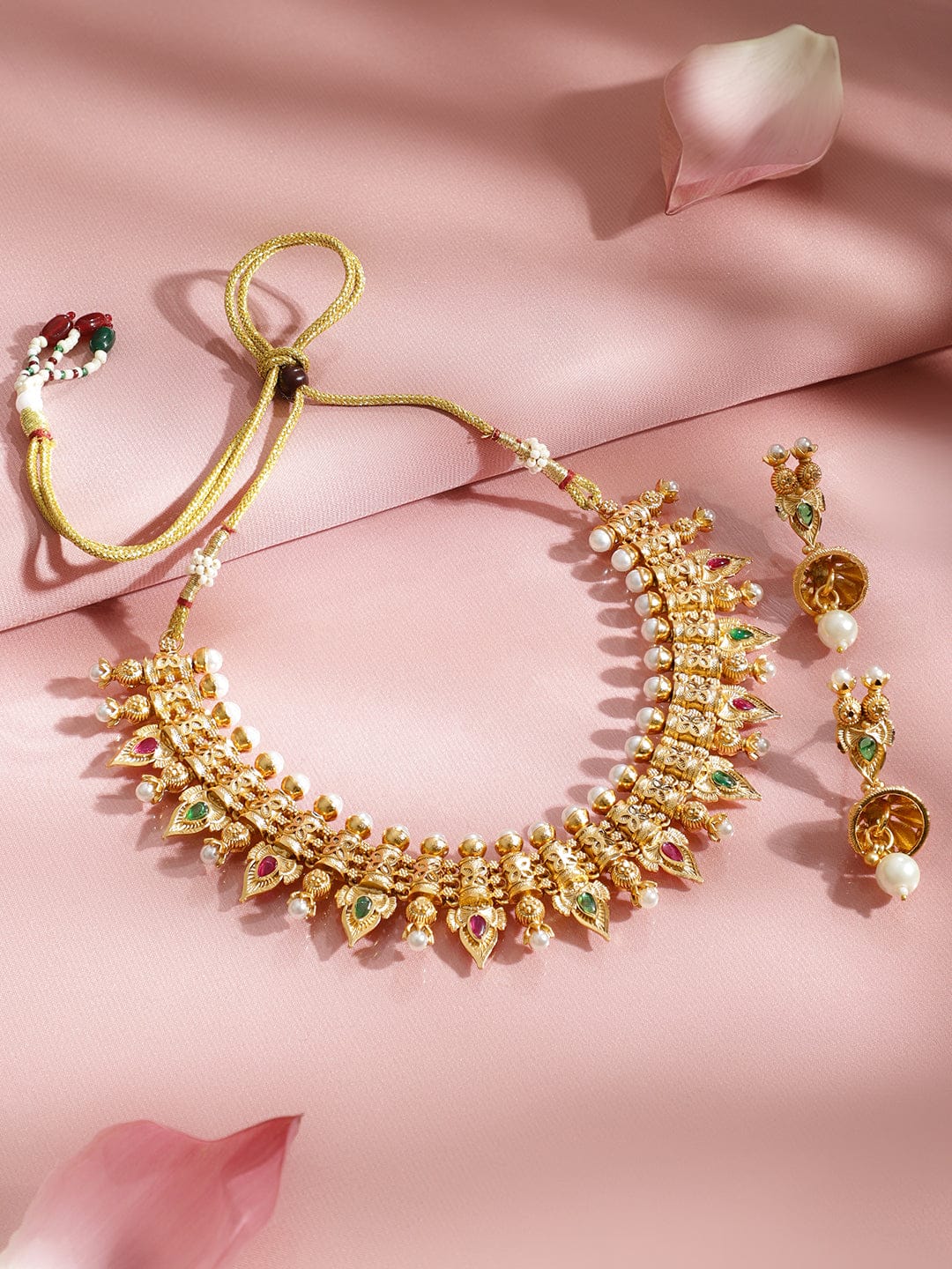 Pearl Studded Gold Necklace Set