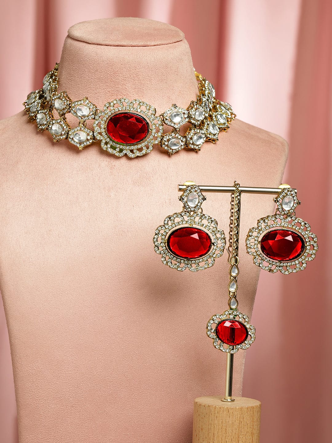 Luxe Red Gemstone Necklace Set