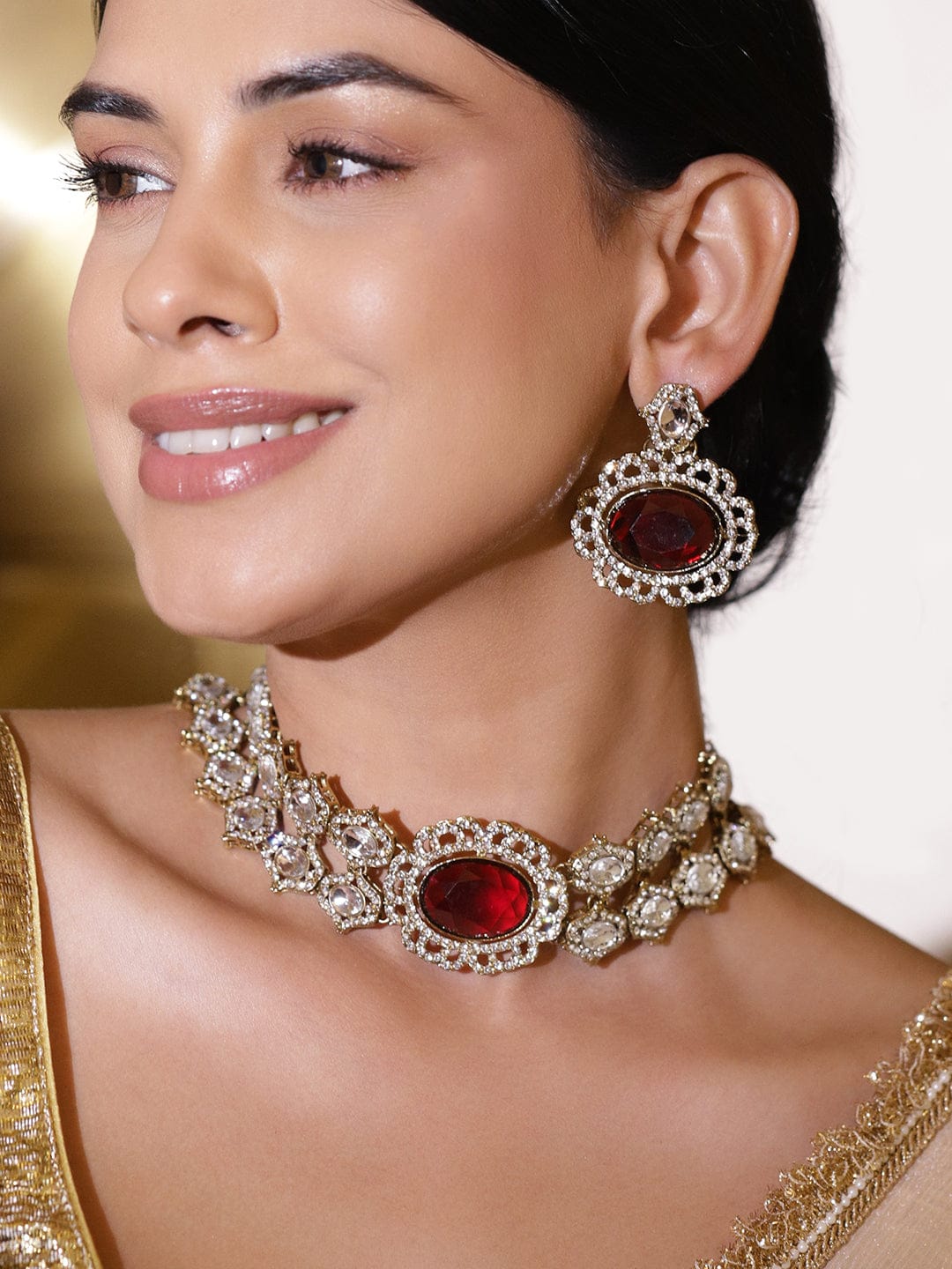 Luxe Red Gemstone Necklace Set