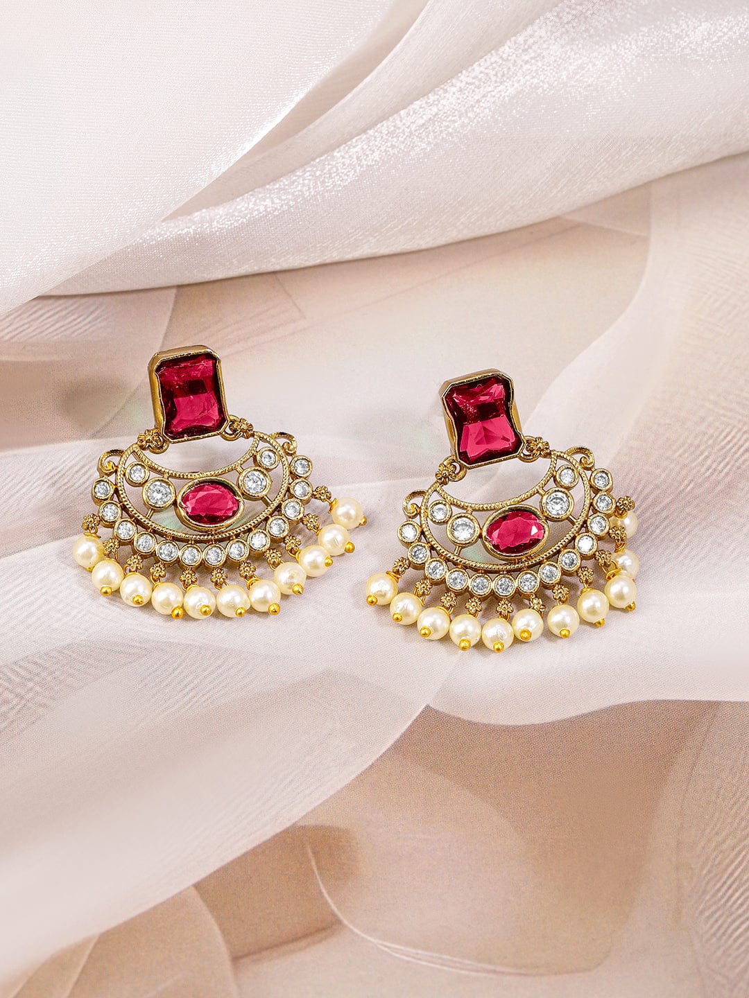 Ruby Studded Pearl Drop Gold Necklace Set