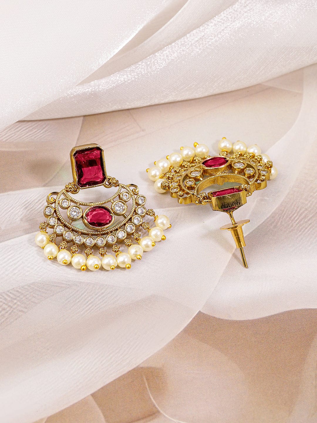 Ruby Studded Pearl Drop Gold Necklace Set