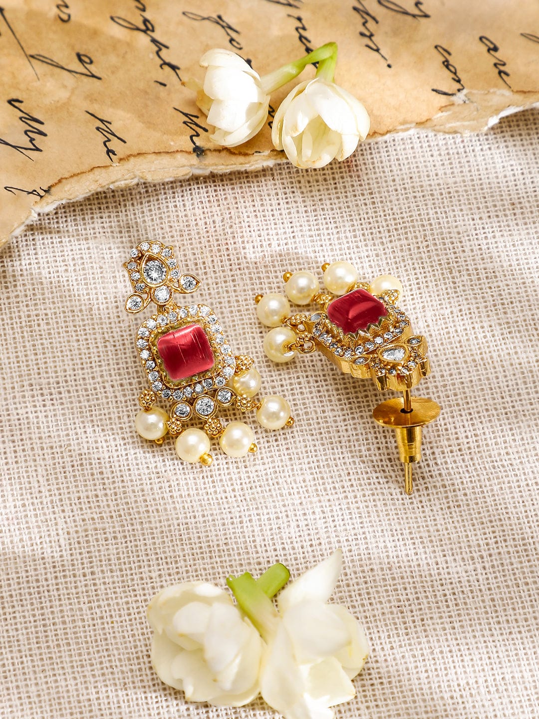 American Diamond Zirconia Ruby Centred Necklace Set