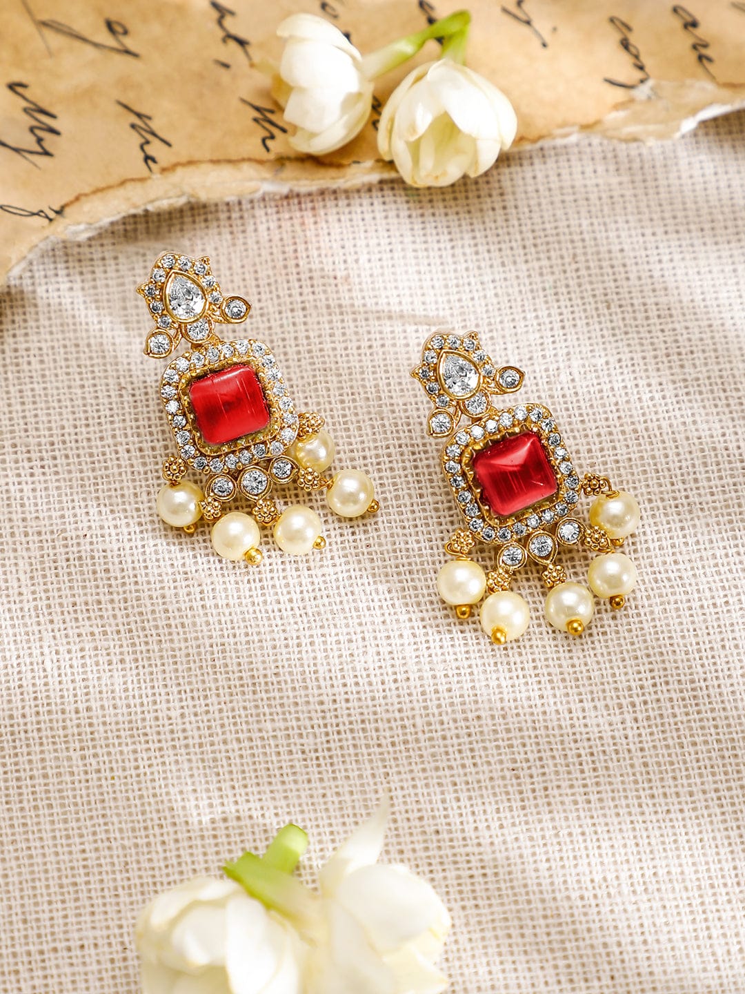 American Diamond Zirconia Ruby Centred Necklace Set