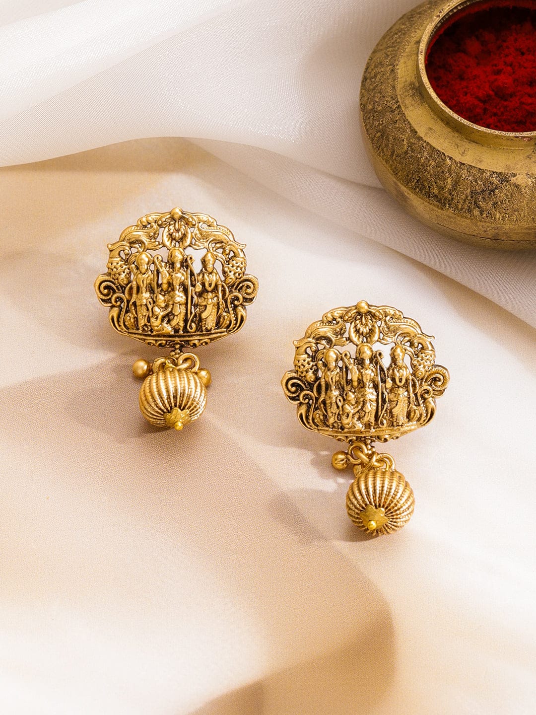 Gold Beaded Temple Necklace Set