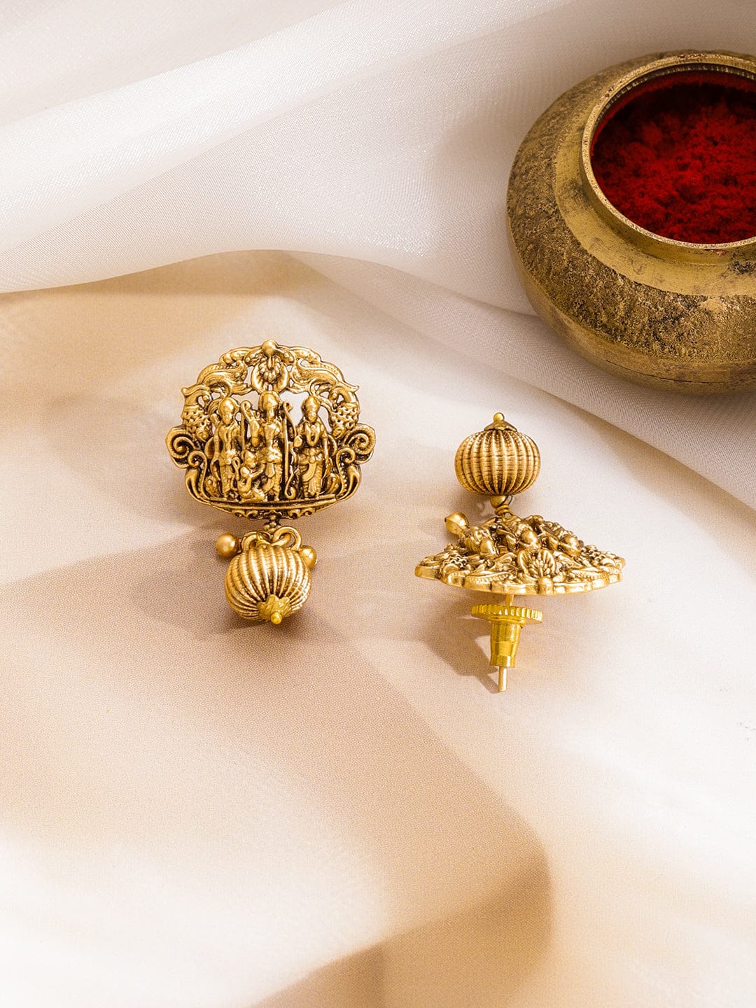 Gold Beaded Temple Necklace Set