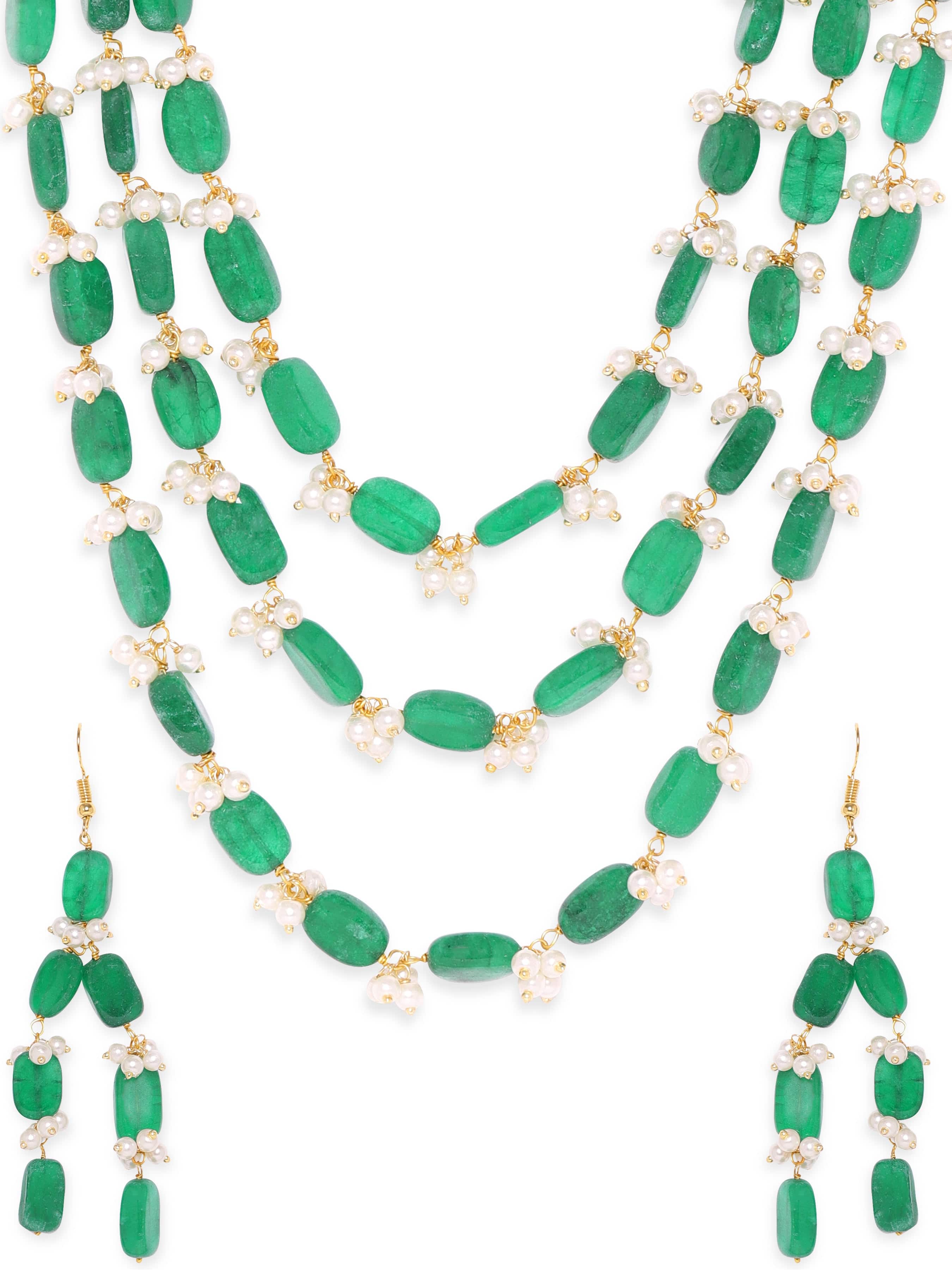 Green Beaded Layered Necklace Set