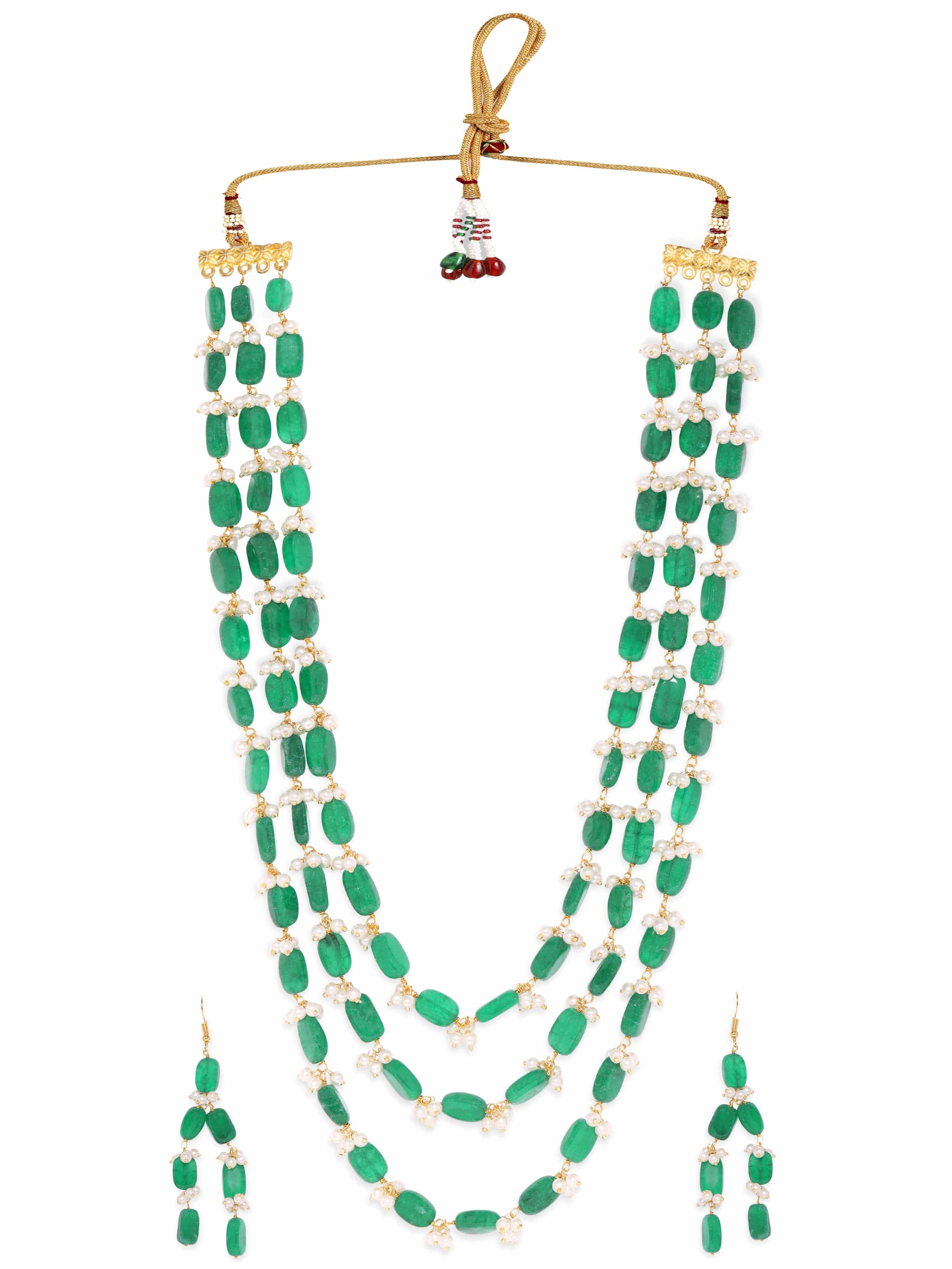 Green Beaded Layered Necklace Set