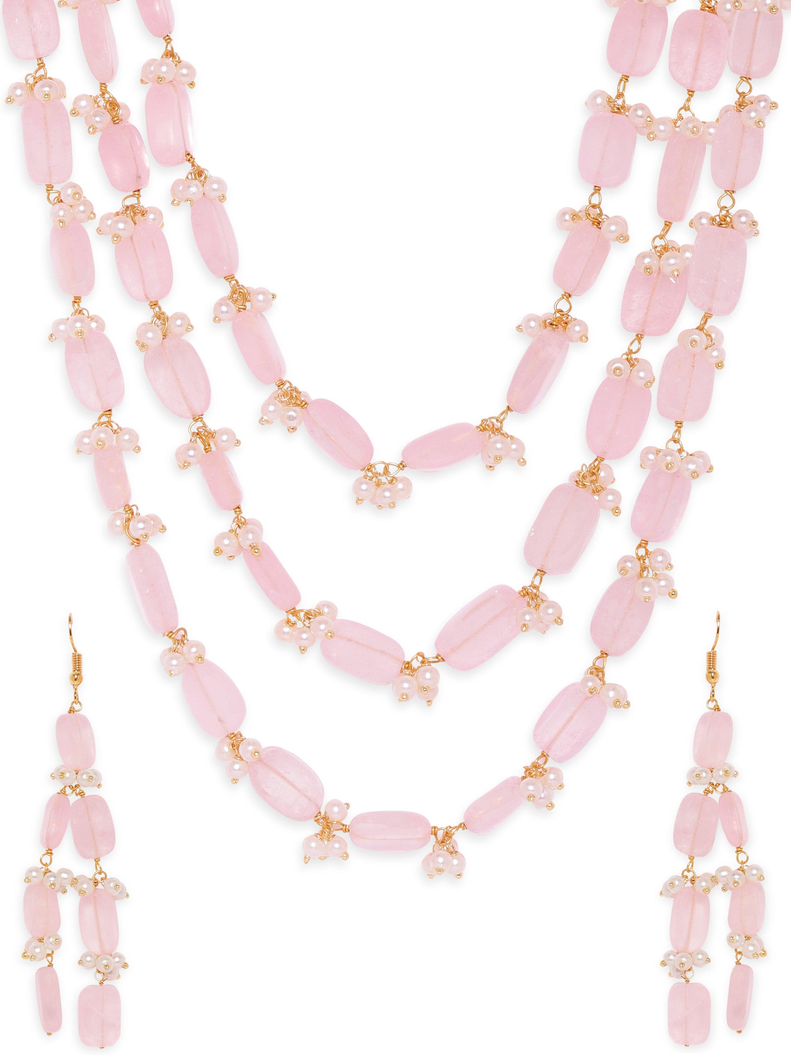 Pink Multi-Layer Beaded Mala Necklace Set