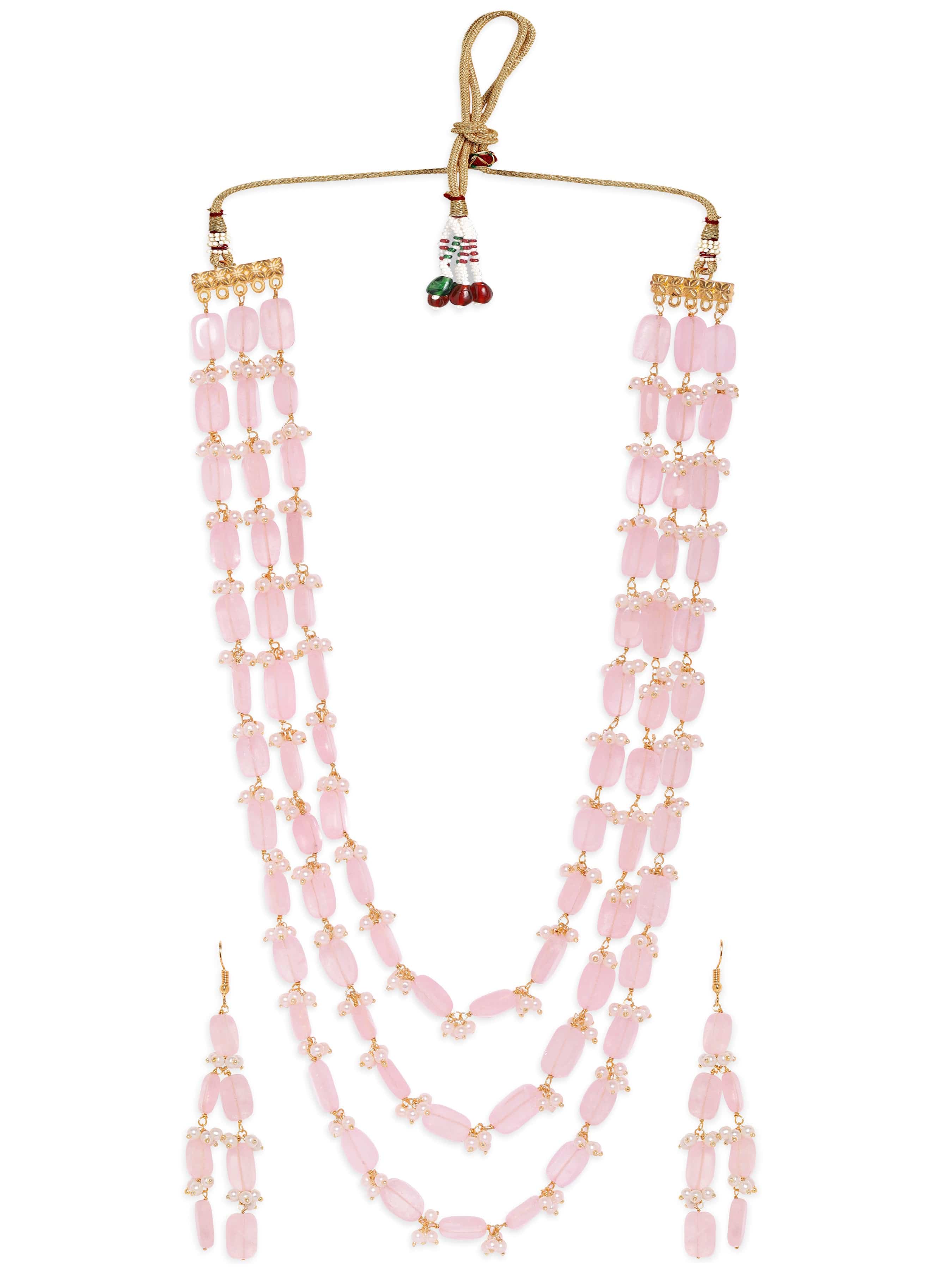 Pink Multi-Layer Beaded Mala Necklace Set