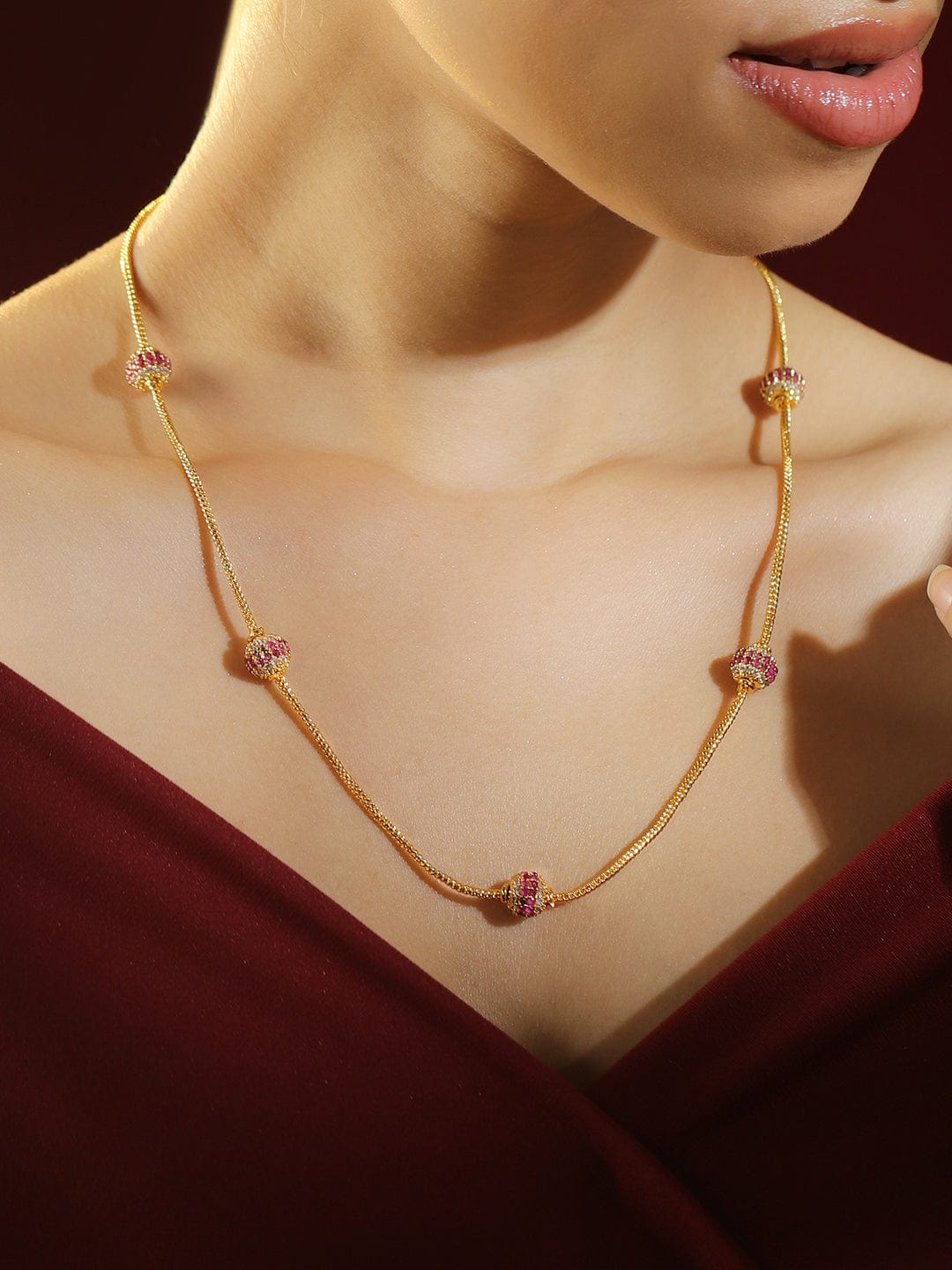 Splendid Pink Beads Necklace Chain