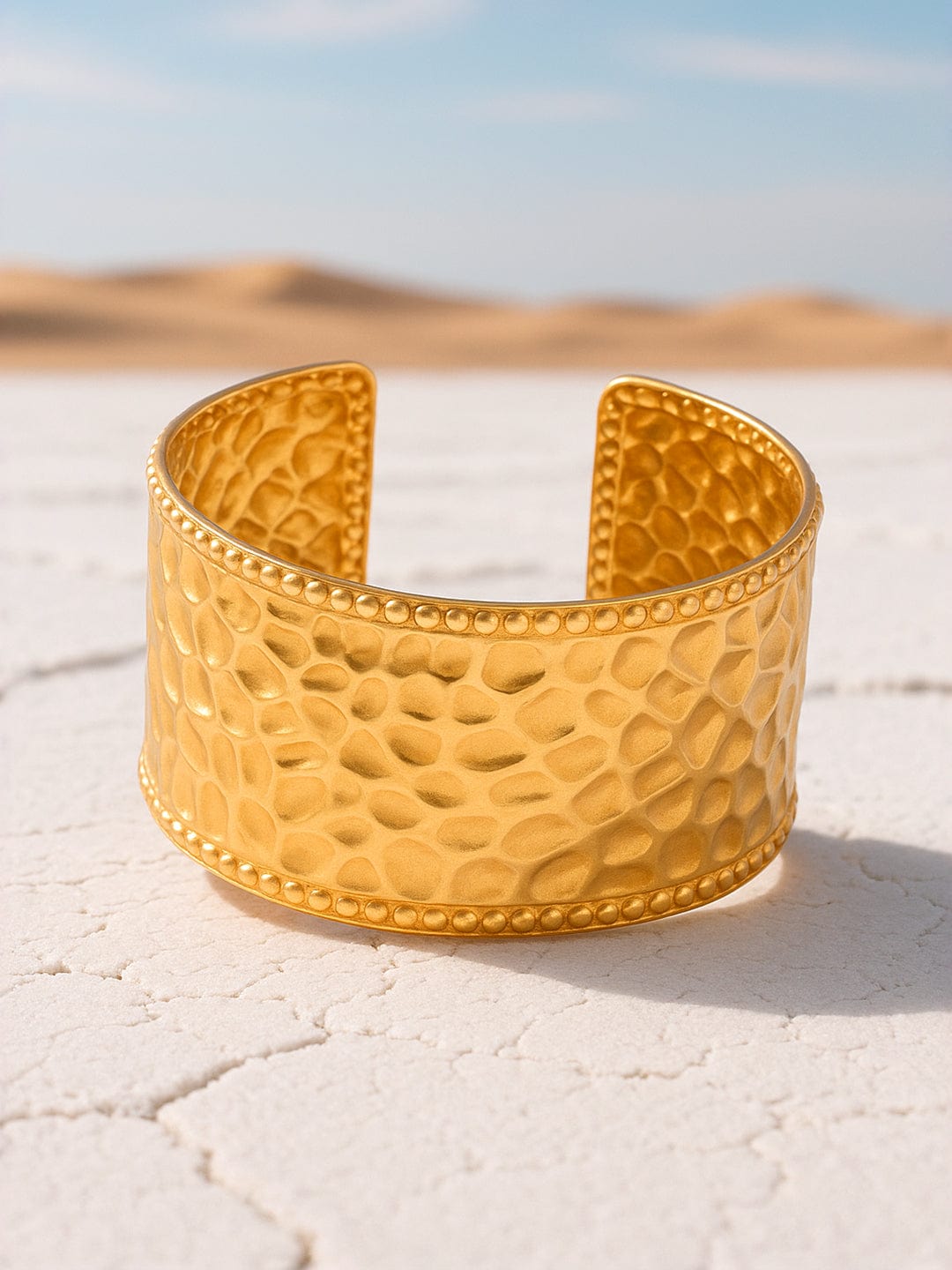 Wentra 22K Gold-Plated Textured Free Size Statement Cuff Bracelet