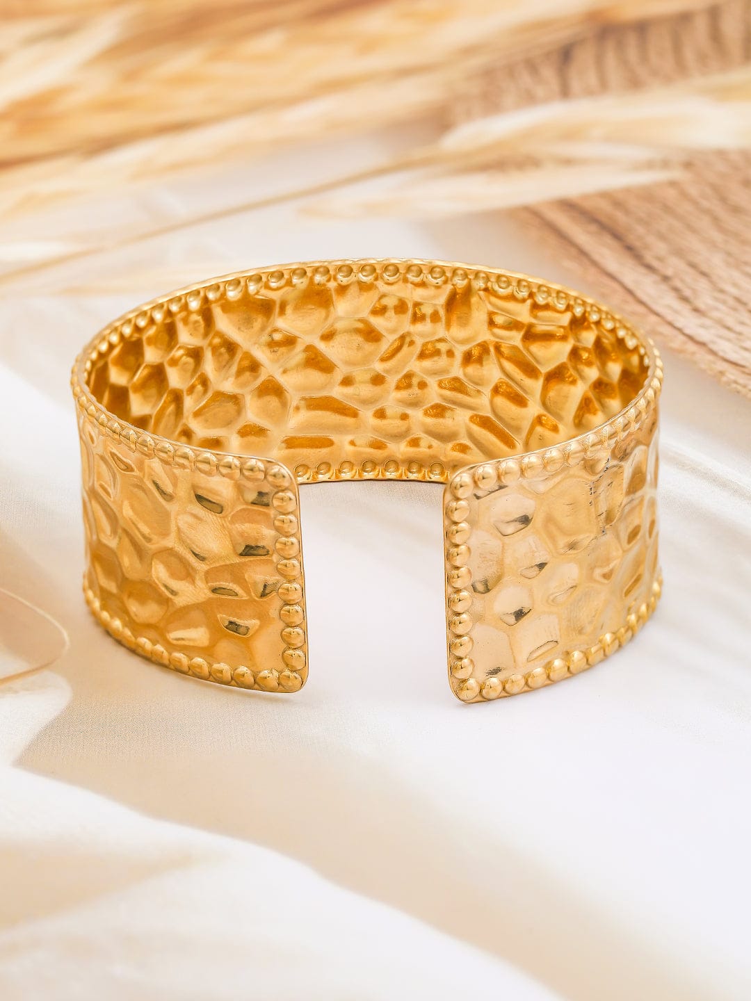 Wentra 22K Gold-Plated Textured Free Size Statement Cuff Bracelet
