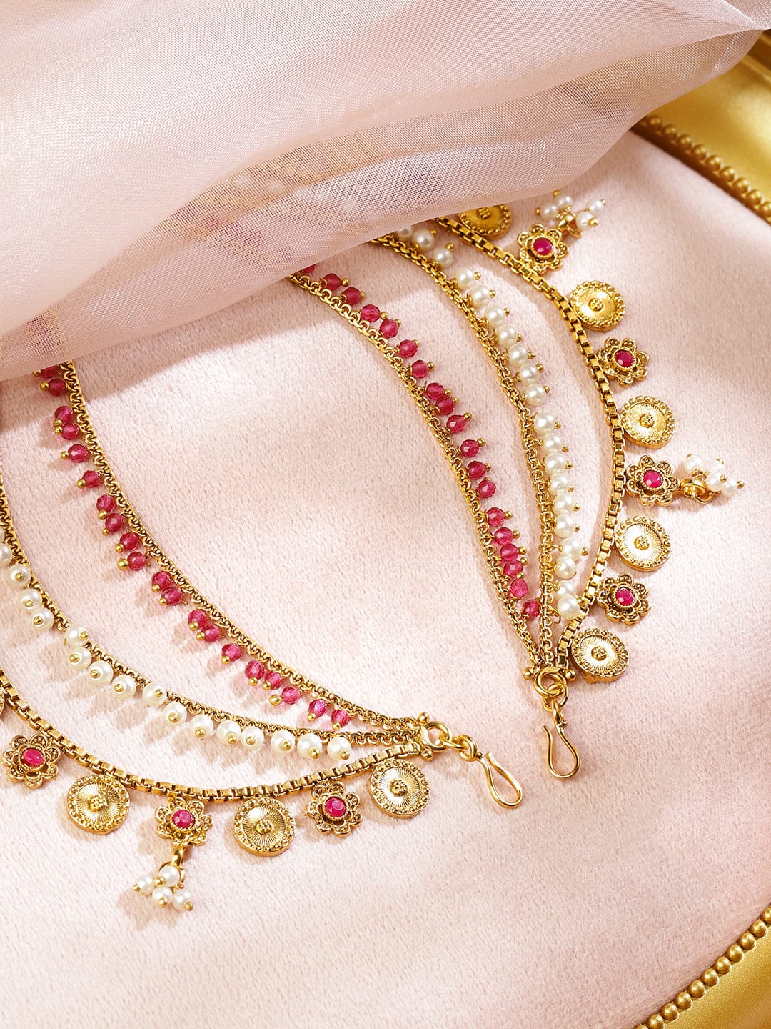 Pearl–Pink Festive Charm Ear Chain