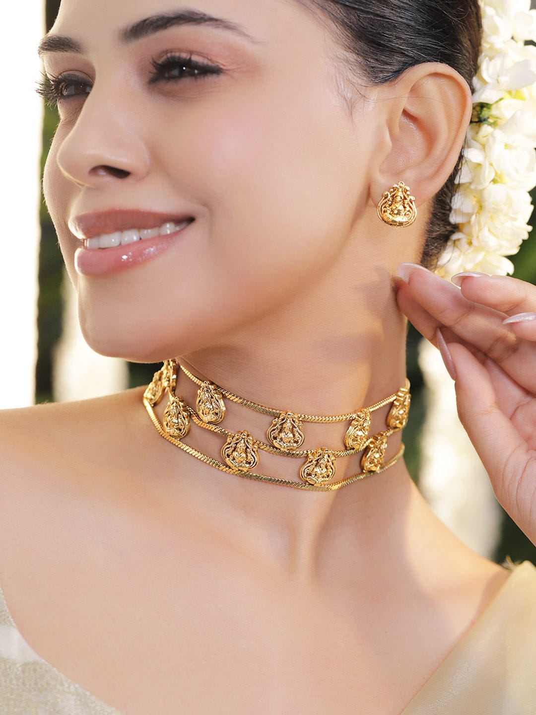 Laxmi Motif Triple Layered Choker Set