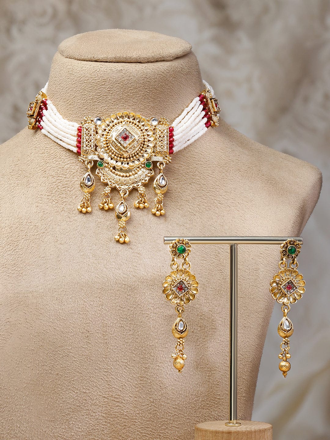 Pearl Beaded Choker Necklace Set