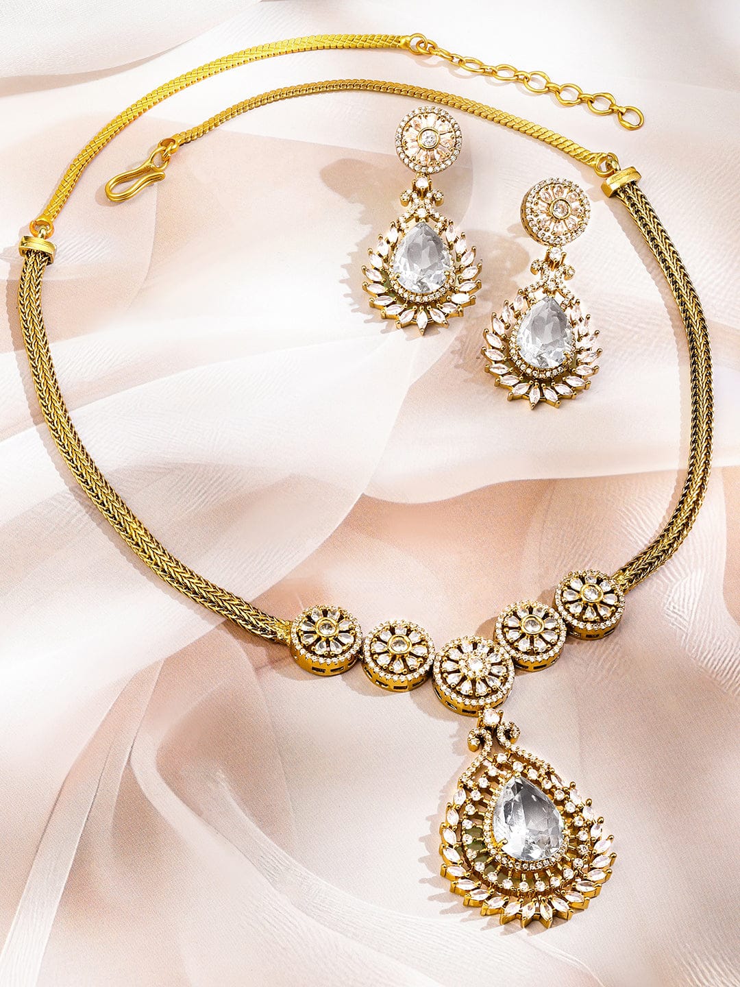 American Diamond Zirconia Teardrop Necklace Set
