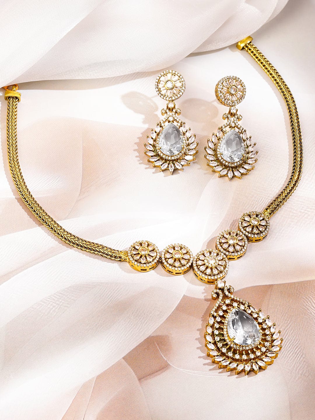 American Diamond Zirconia Teardrop Necklace Set