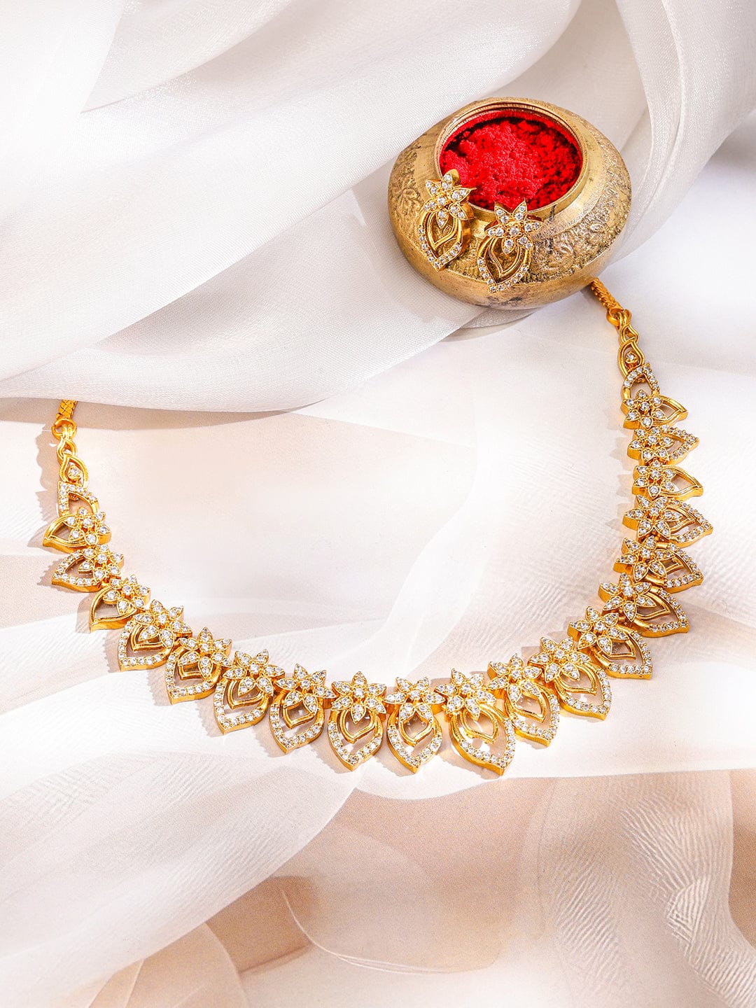 American Diamond Zirconia Floral Necklace Set