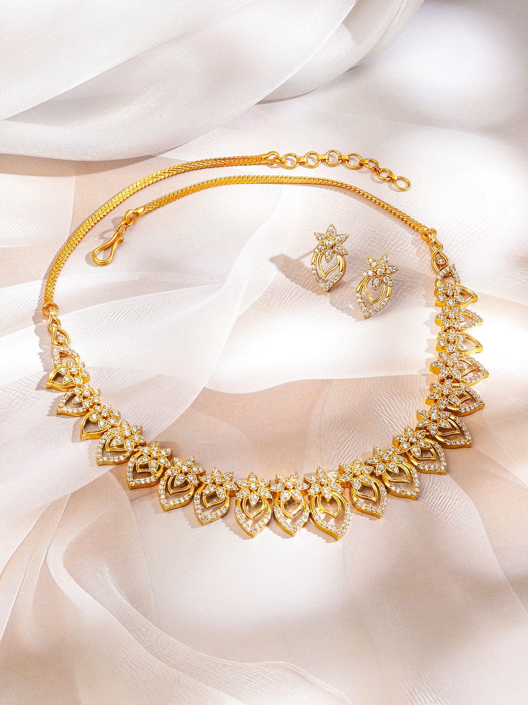 American Diamond Zirconia Floral Necklace Set