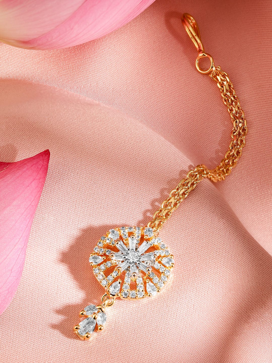 Wentra 22K Gold-Plated White Cubic Zirconia Studded Maang Tikka