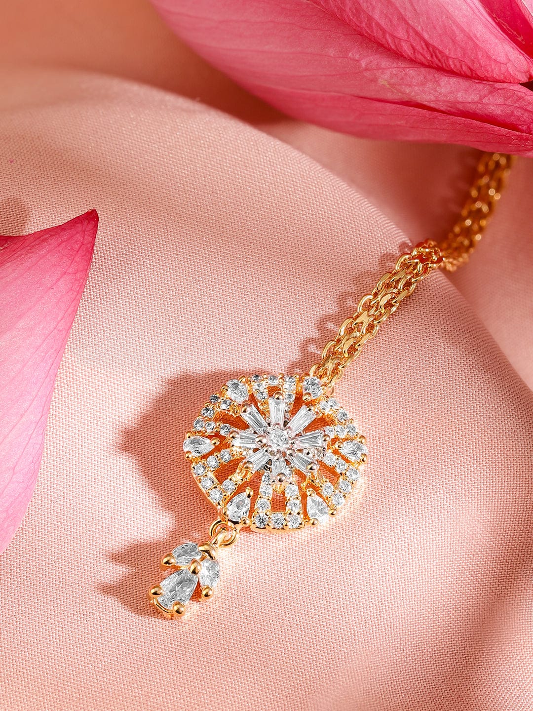 Wentra 22K Gold-Plated White Cubic Zirconia Studded Maang Tikka