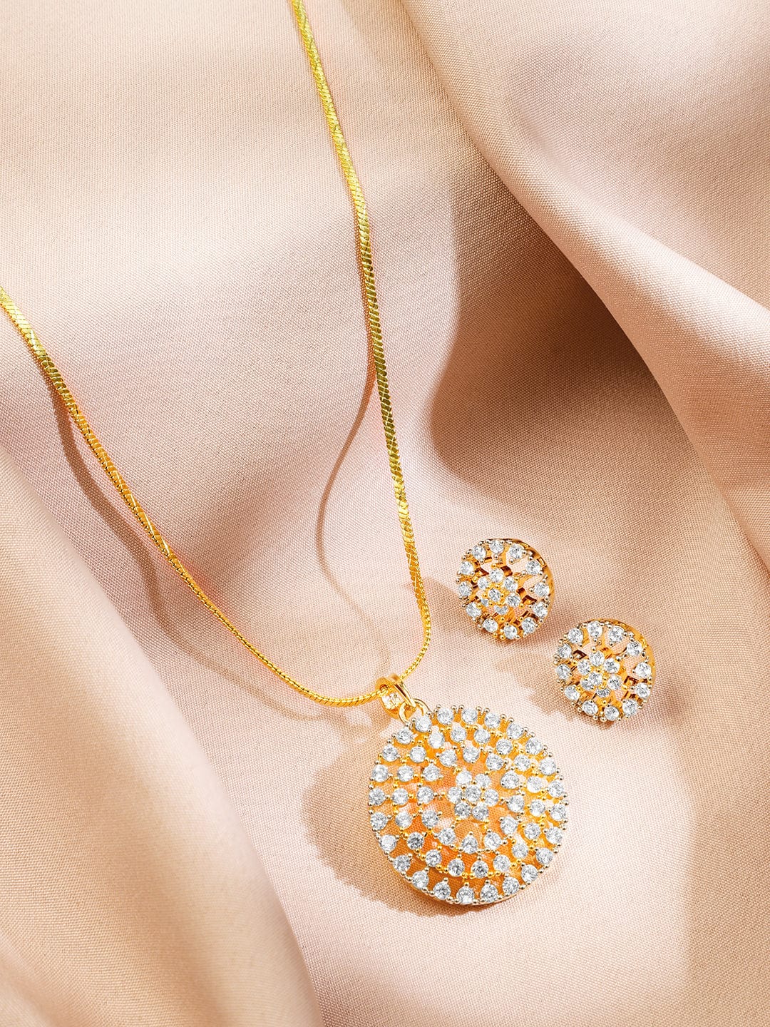 American Diamond Zirconia Round Pendant Necklace Set