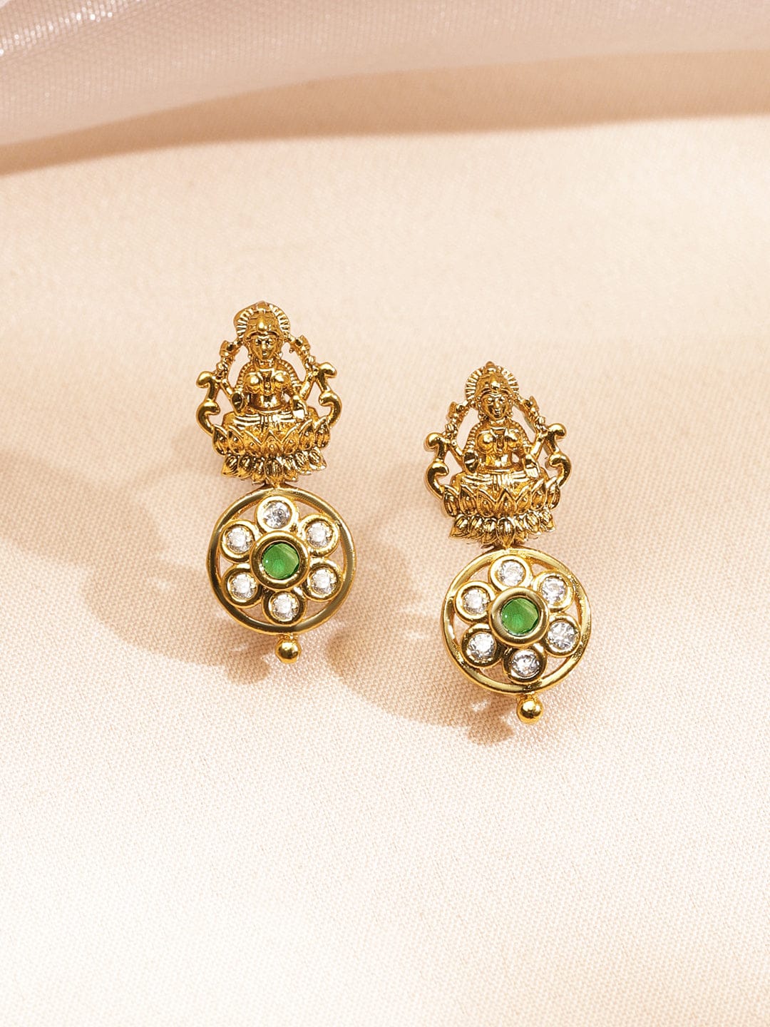 Golden Kundan Floral Laxmi Motif Necklace Set