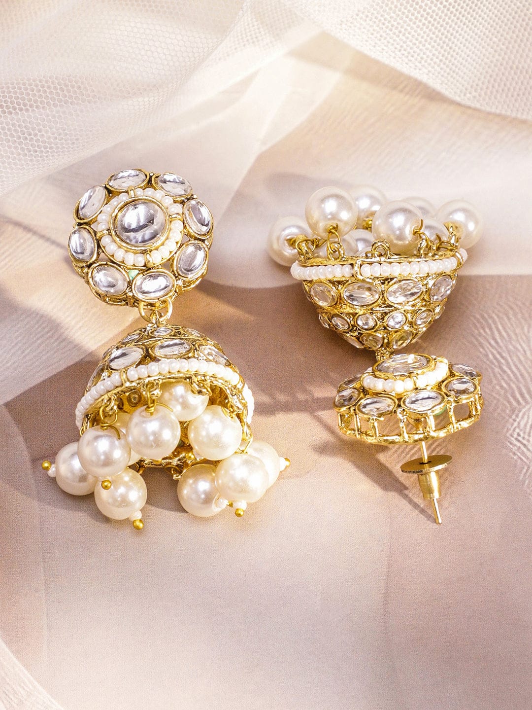 Pearl-Adorned White Kundan Necklace Set