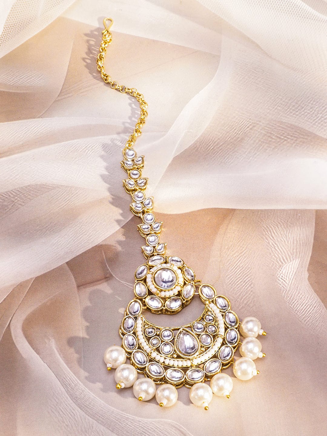 Pearl-Adorned White Kundan Necklace Set
