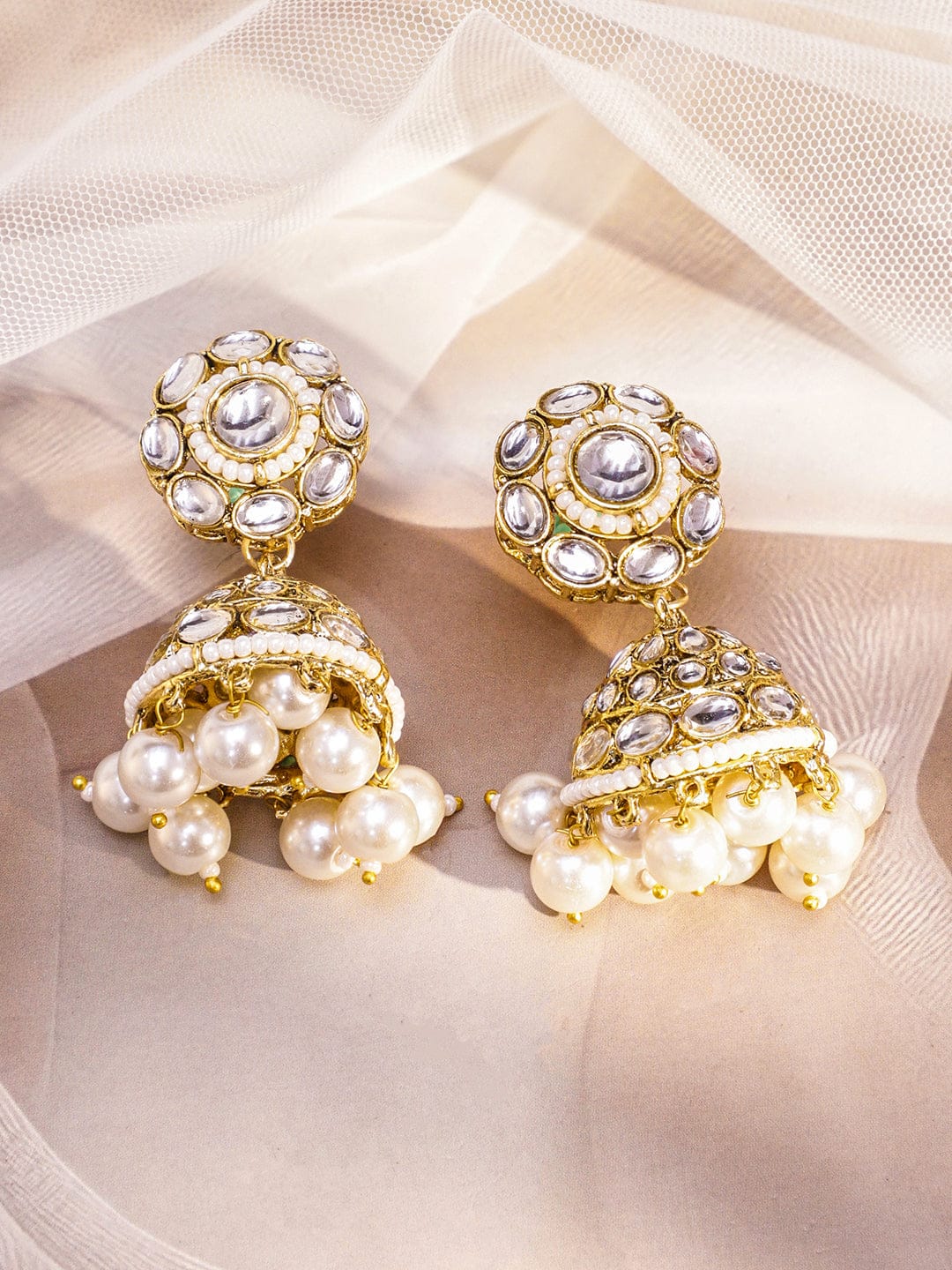 Pearl-Adorned White Kundan Necklace Set