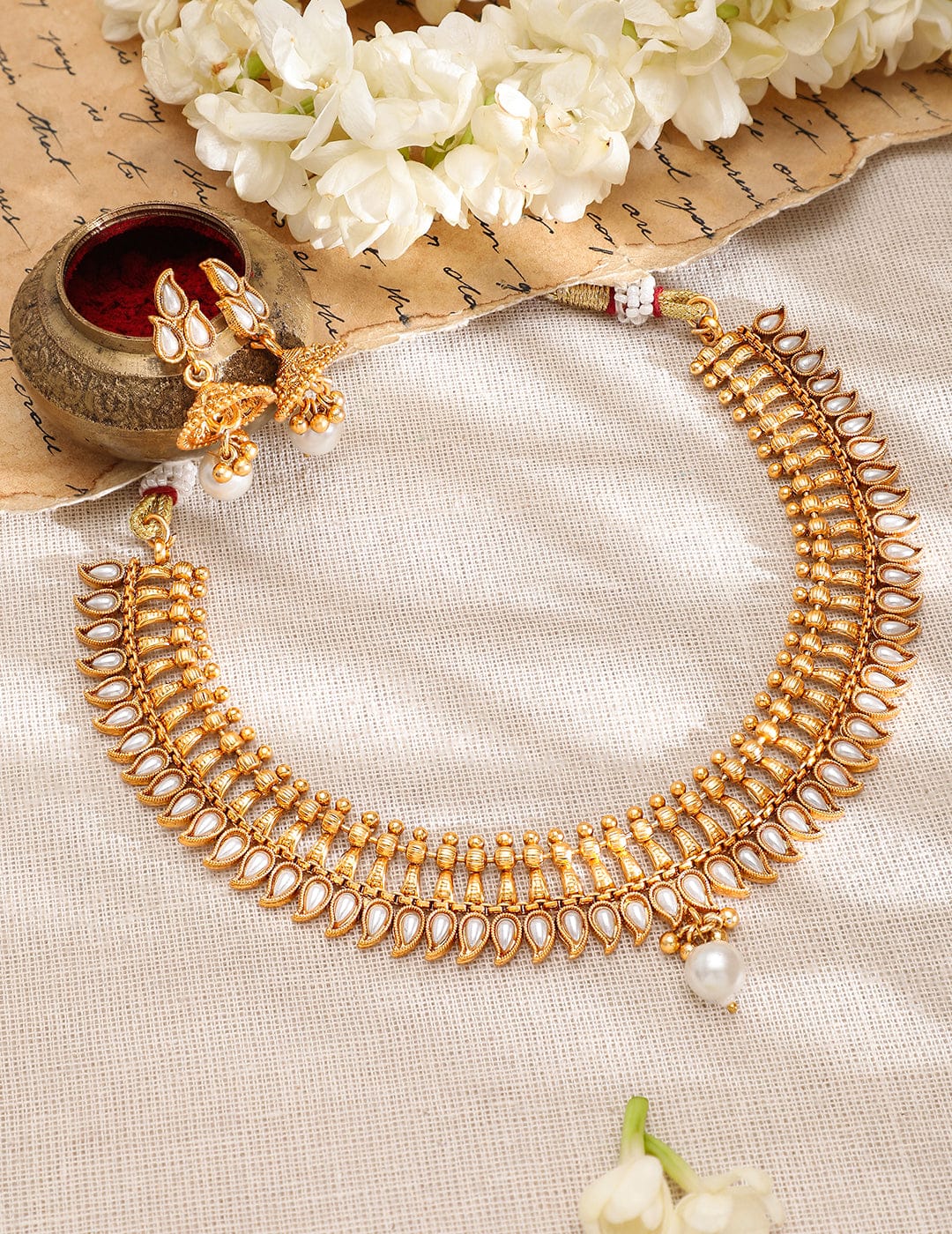 Pearl Drop Golden Necklace Set
