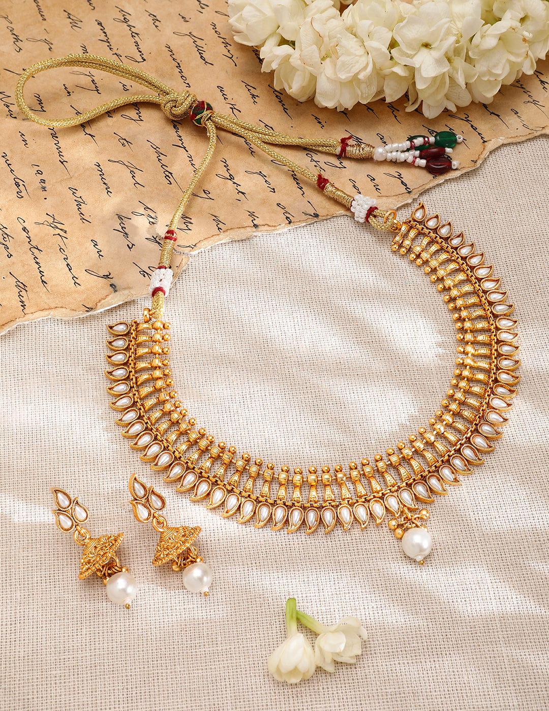 Pearl Drop Golden Necklace Set