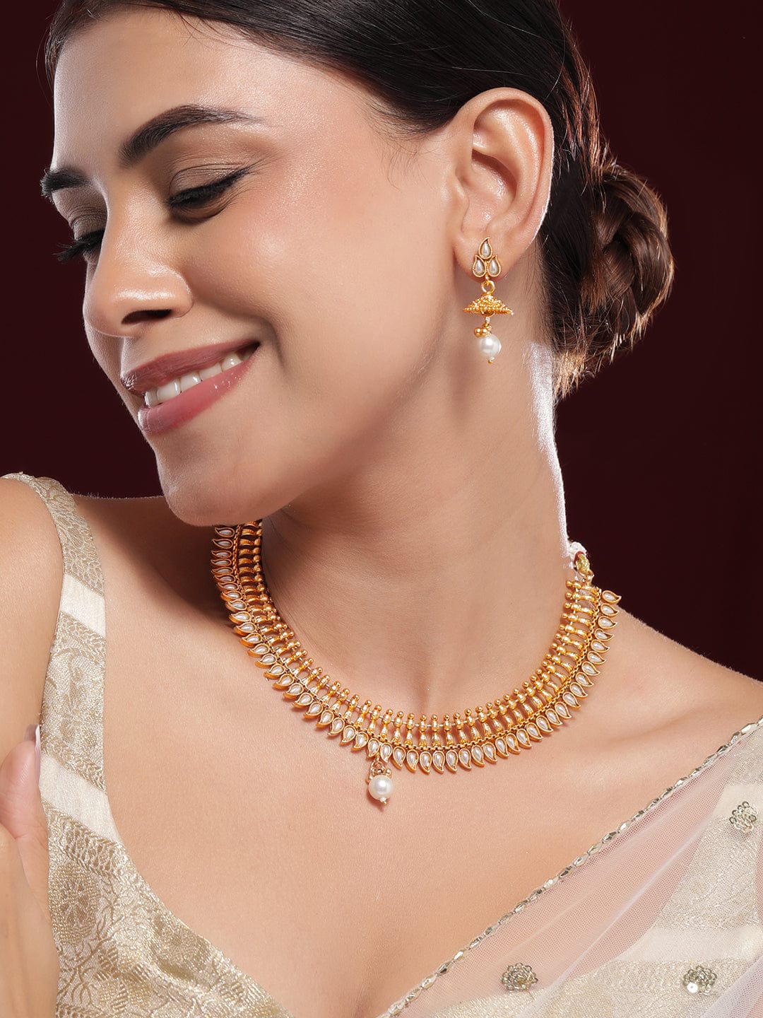 Pearl Drop Golden Necklace Set