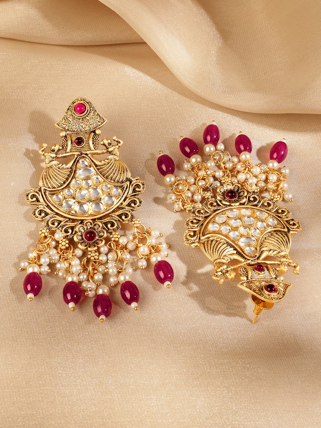 Red Aura Chandbali Earrings