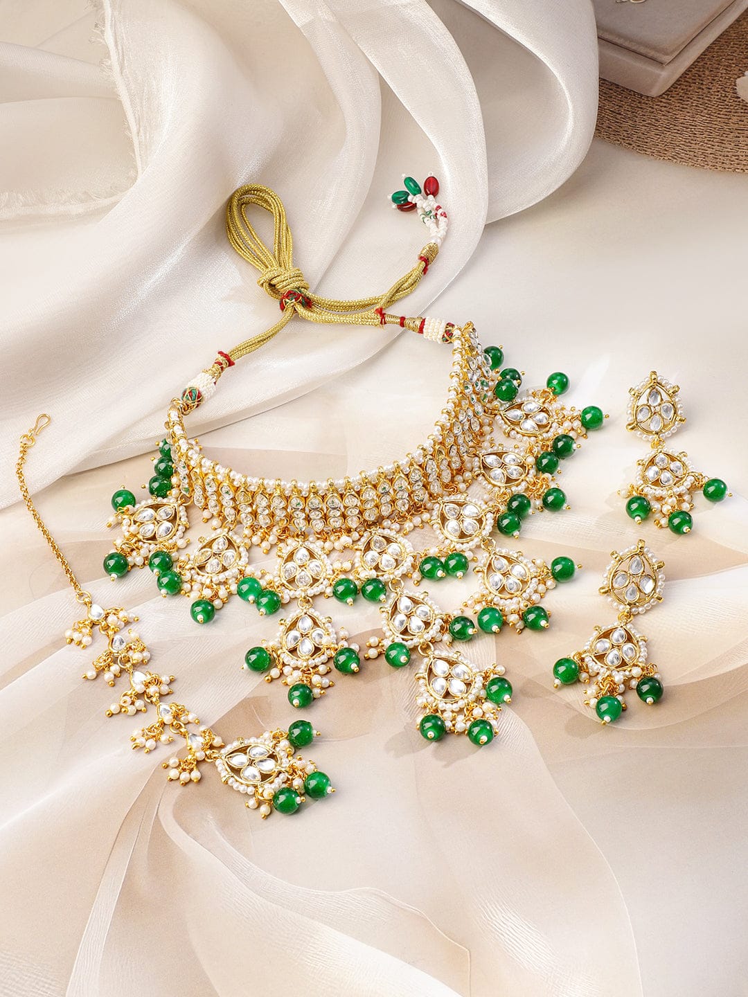 Luxe Green Beads Bridal Necklace