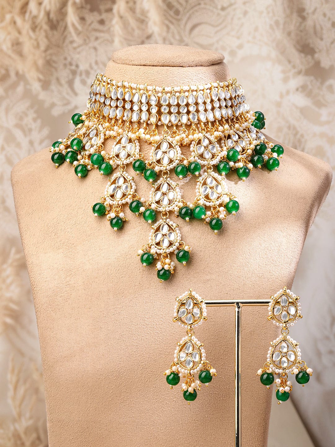 Luxe Green Beads Bridal Necklace