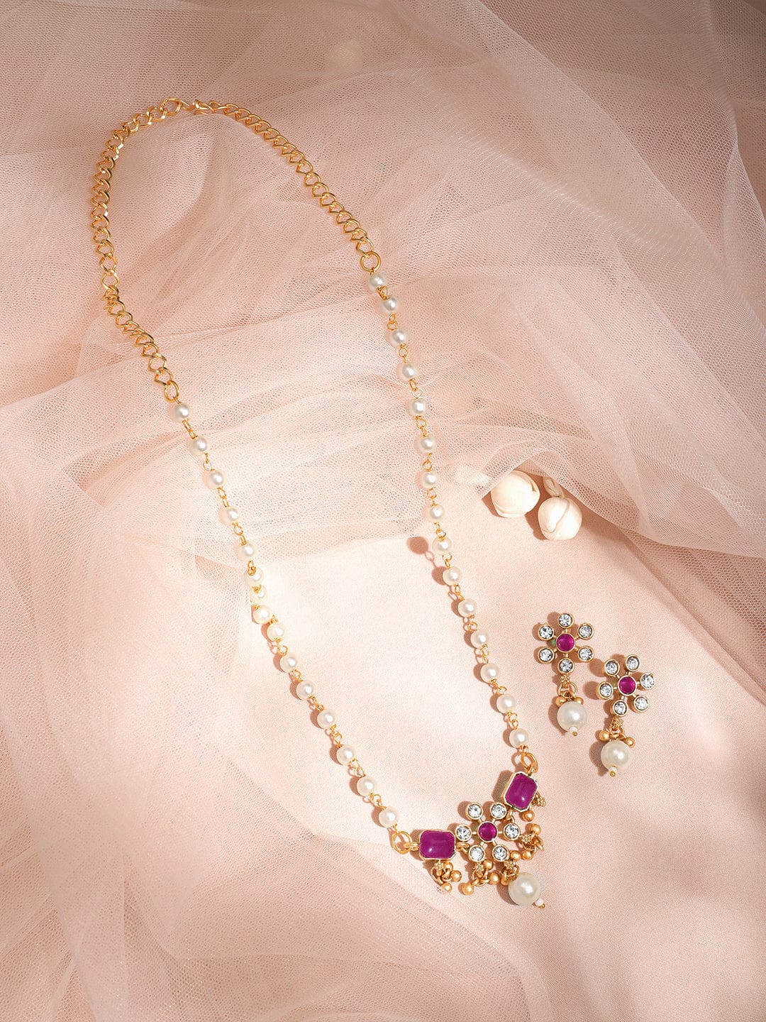 Chic Pearl Beaded Purple Kundan Necklace Set