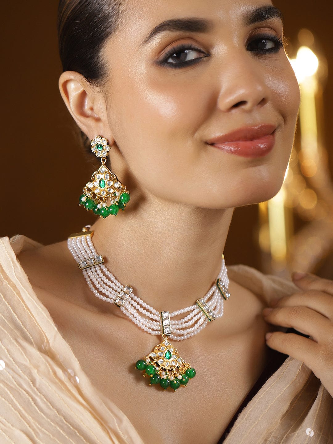 Handcrafted Green Beaded Necklace Set