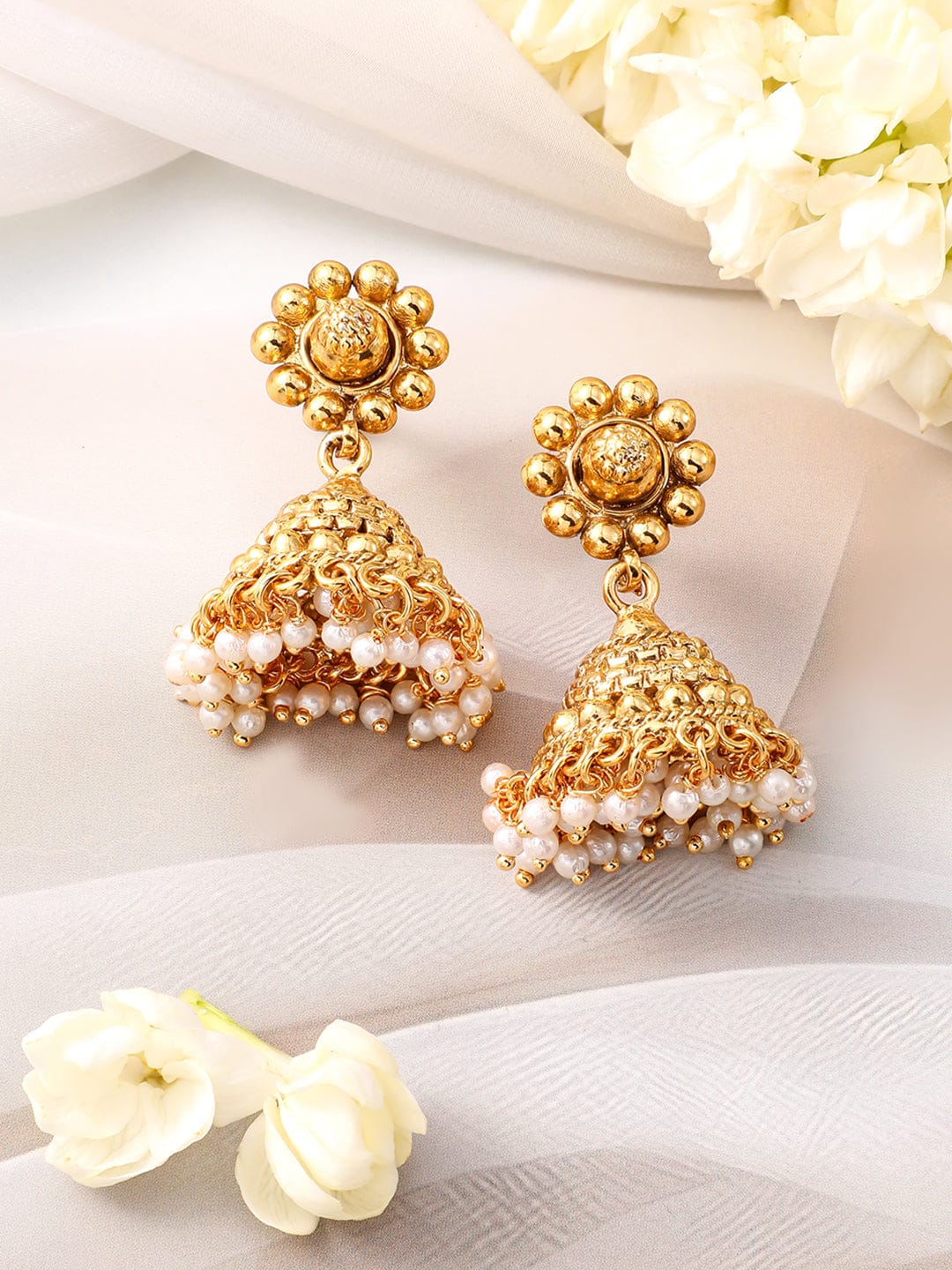Gold Necklace Set With Pearl Work