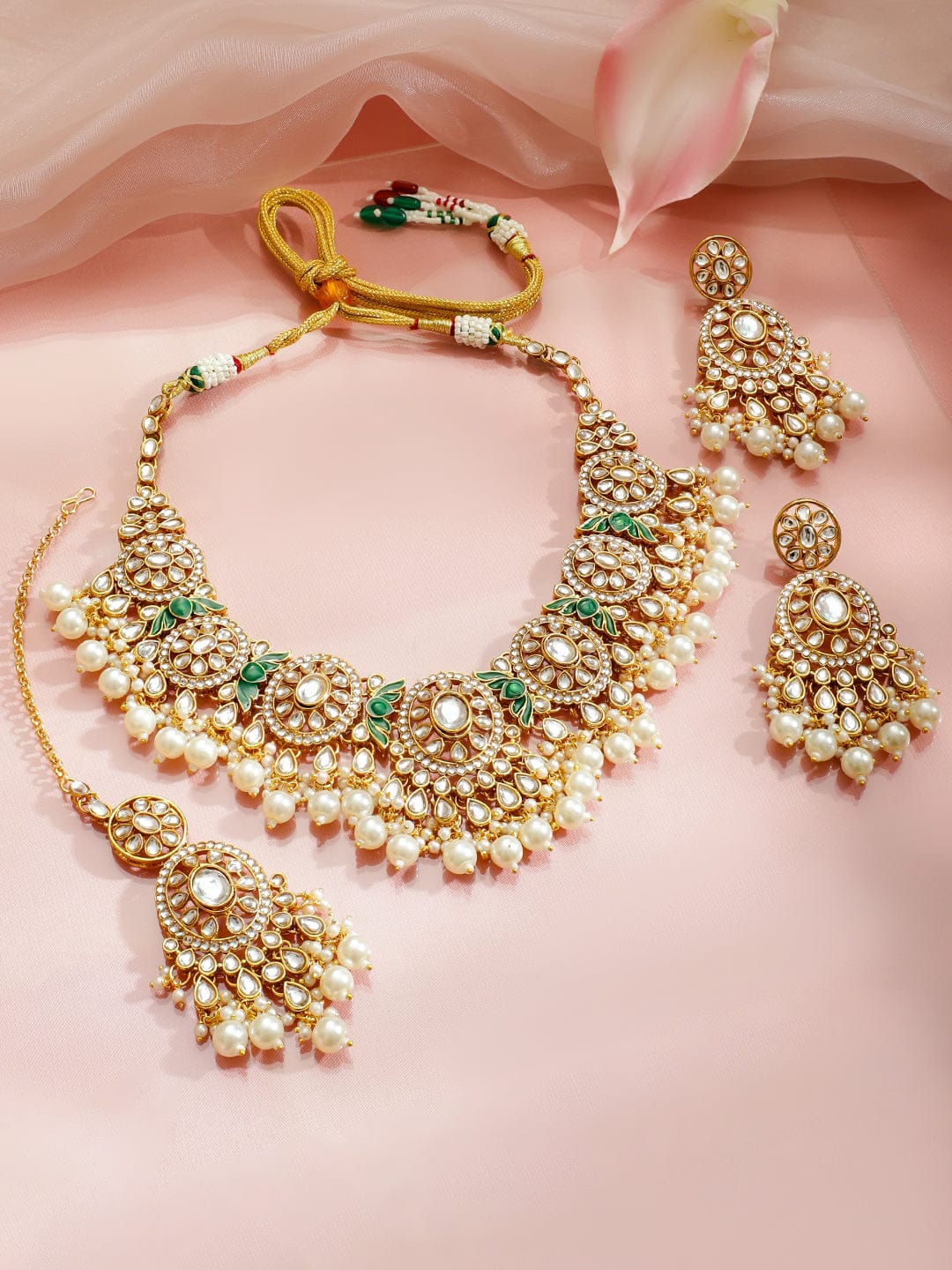 Dainty Green & White Necklace Set