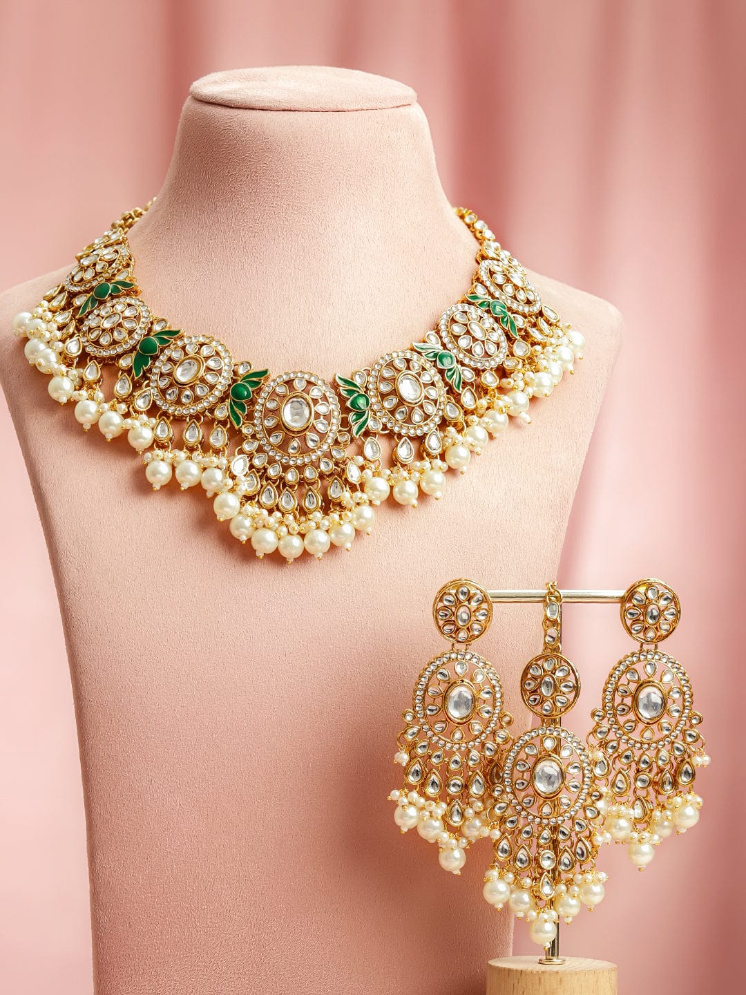 Dainty Green & White Necklace Set