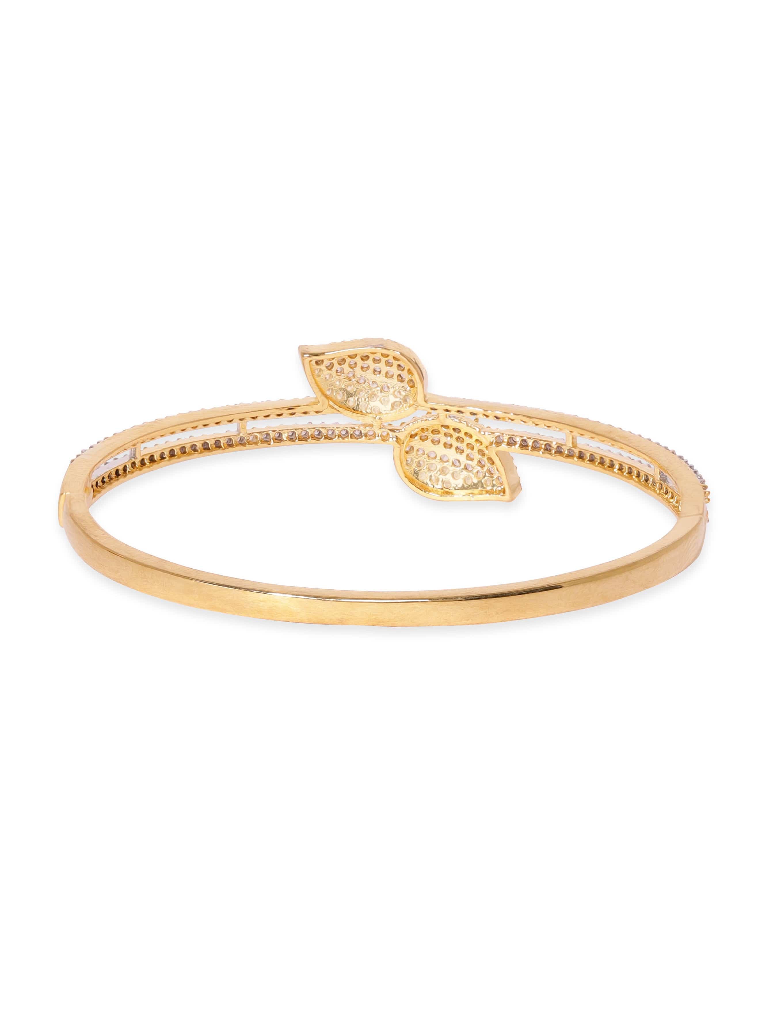Wentra 22K Gold Plated Zirconia Leaf Motif Sleek Bracelet