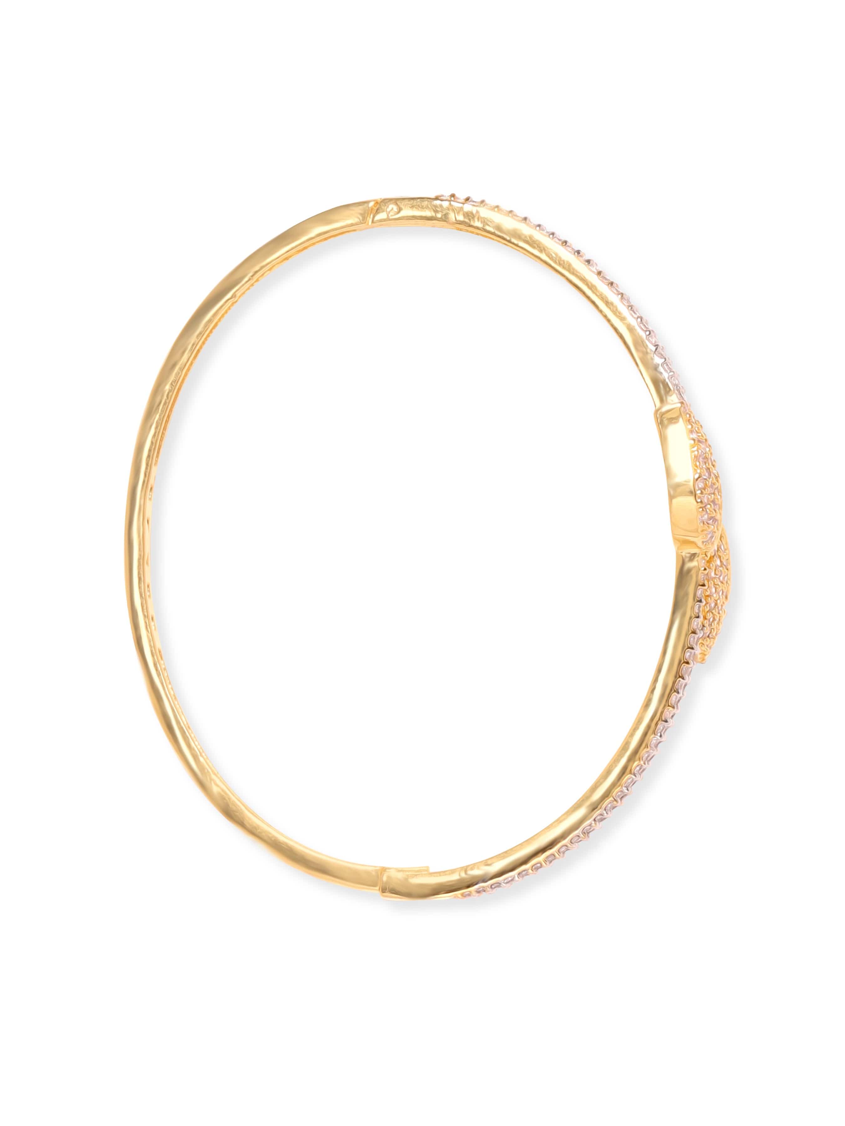 Wentra 22K Gold Plated Zirconia Leaf Motif Sleek Bracelet