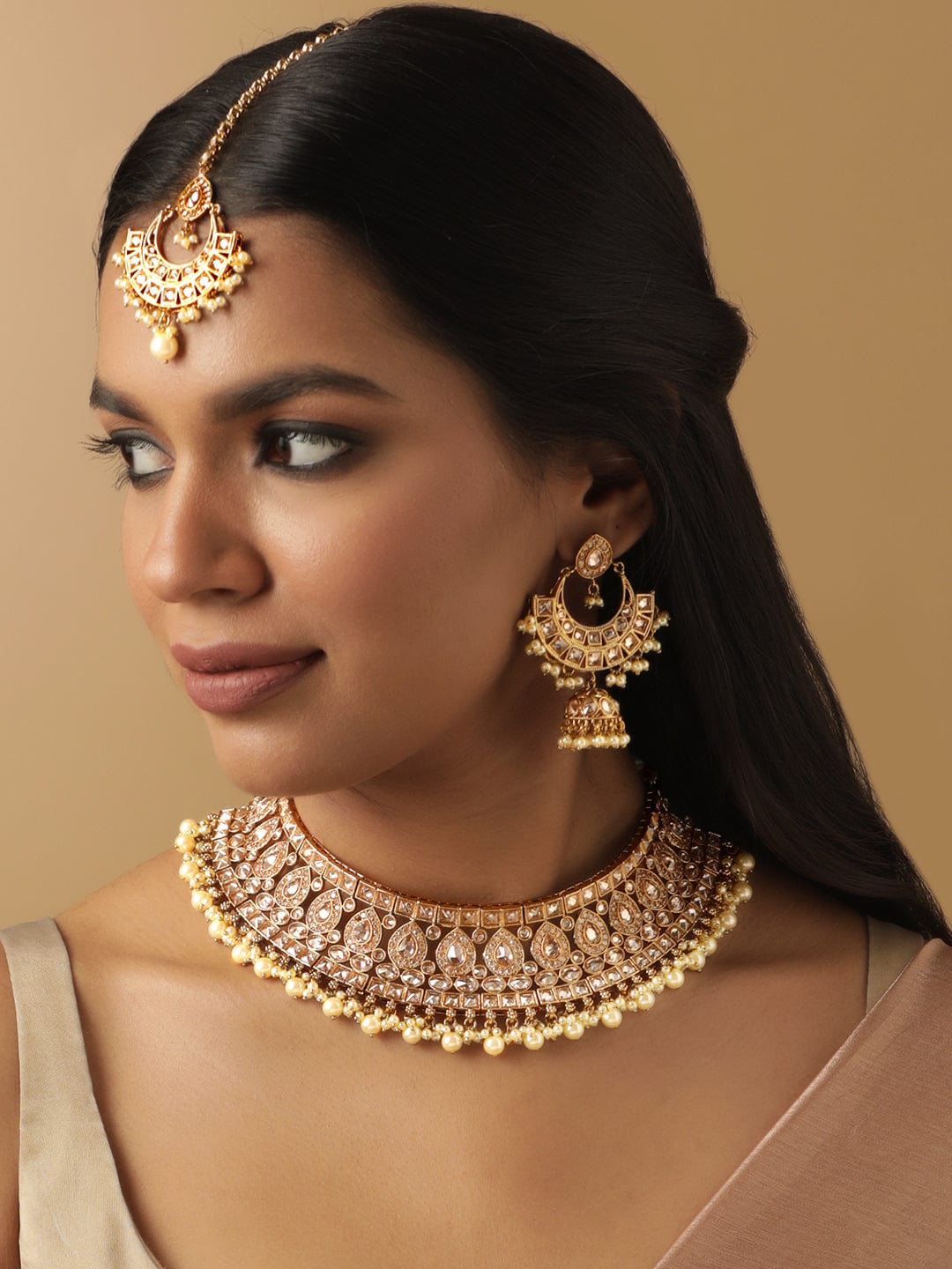 Sparkling Crystal Kundan Necklace Set