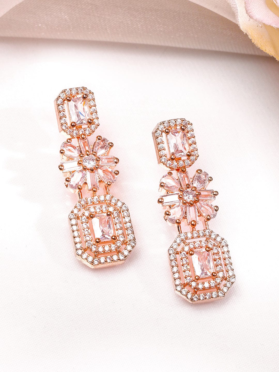 American Diamond Zirconia Rose Gold Necklace Set