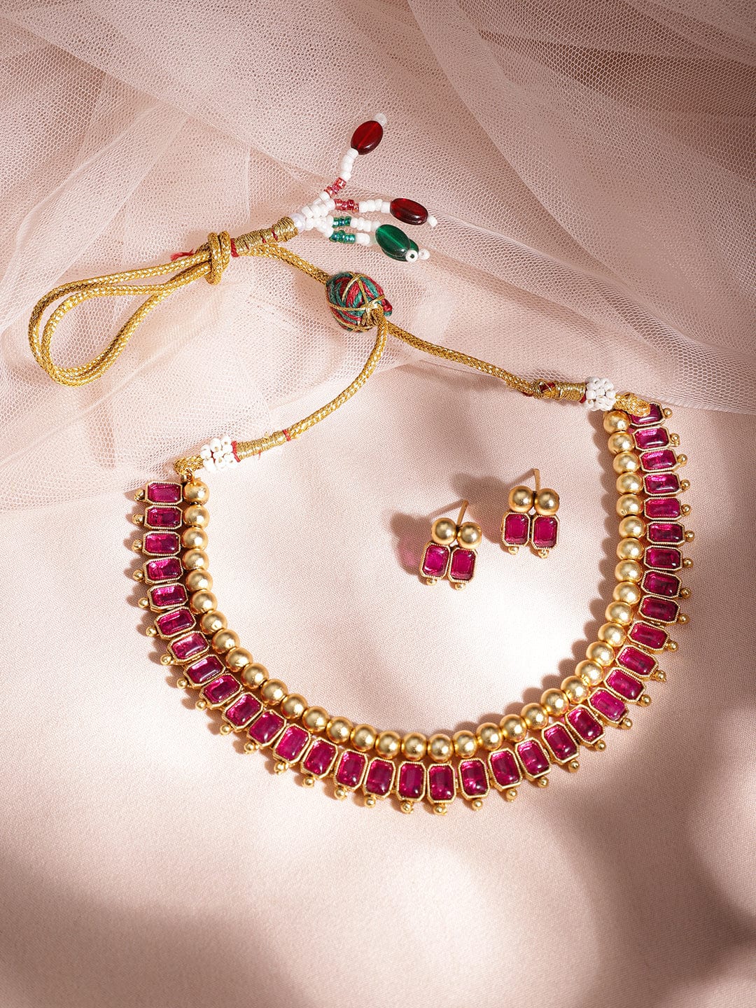 Ruby Studded Short Necklace Set